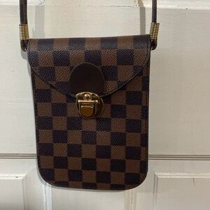 Unisex Checkered Brown Crossbody Bag